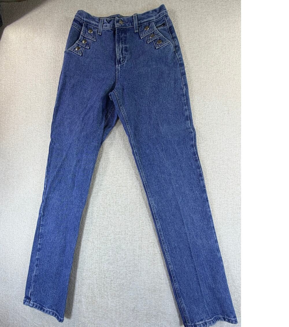 Rockies Womens Blue 9/10 XL Relaxed Long Rise Studded Pocket Denim Jeans Western